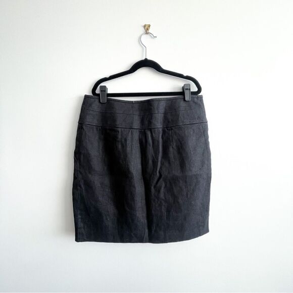 Tory Burch Schafer Linen Mini Skirt Black Women's 6 Lined Gold Buttons Pockets - Picture 2 of 11